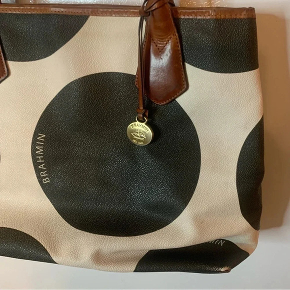 Brahmin Big Dots  Brown Tote Bag Leather - Picture 7 of 13